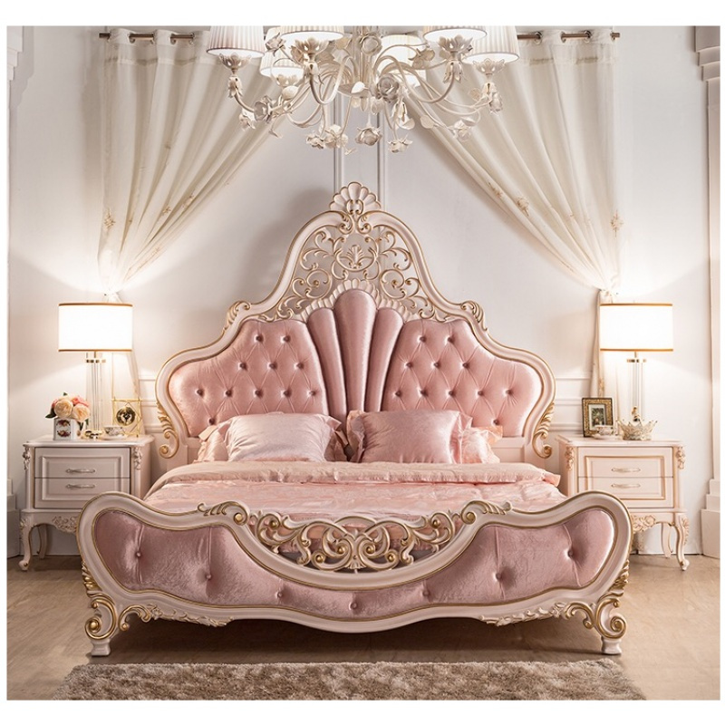 欧式全木主卧床婚床花公主床新款轻奢双人床儿童床闪电客全屋定制