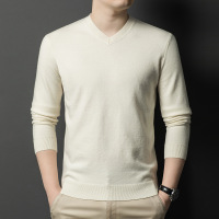 羊毛衫男士V领毛衣秋冬季新款鸡心领加厚保暖可机洗羊毛衫男 XXL 椰子白