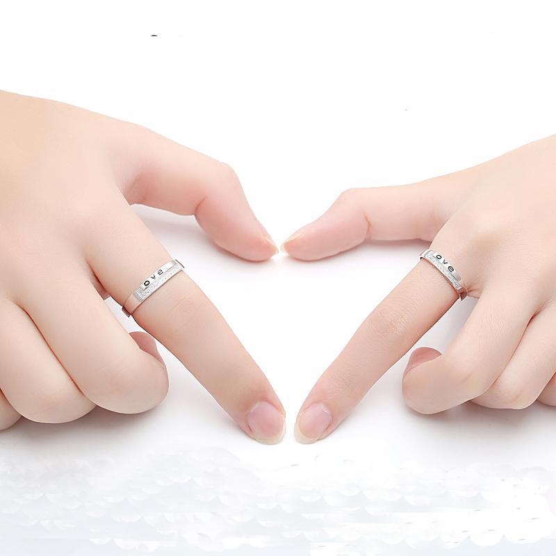 s925银情侣戒指 女款 开口戒可节尺寸 对戒男女款 韩版时尚银饰品送女朋友七夕情人节礼物