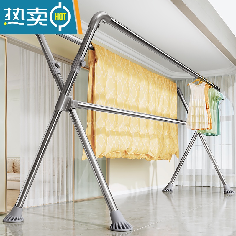 敬平家用高低升降晾衣架阳台室内晒被子器落地折叠伸缩式子凉衣服杆 [加高定制热卖款]长1.3—2.0米❤高1.3-1.6m高清大图