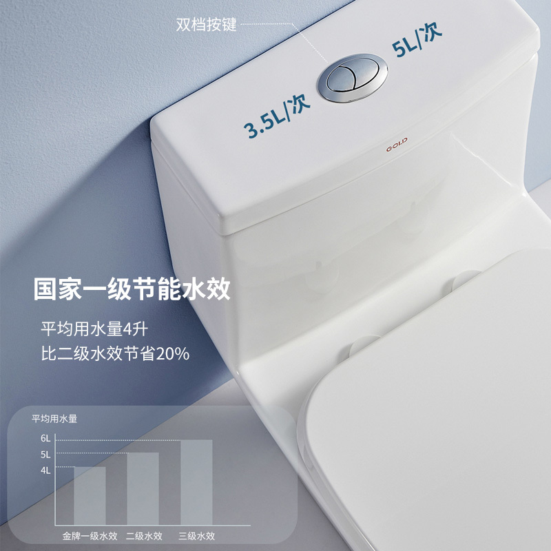 gold金牌卫浴大冲力防臭卫浴抽水马桶家用连体虹吸式 一级节水大口径