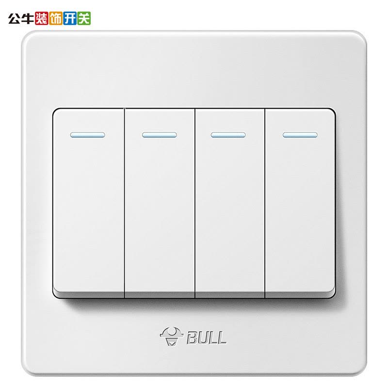 公牛(BULL)开关插座4开四开双控开关 86型四位开关四开双联墙壁电源面板 G07K412Y(带荧光)图片