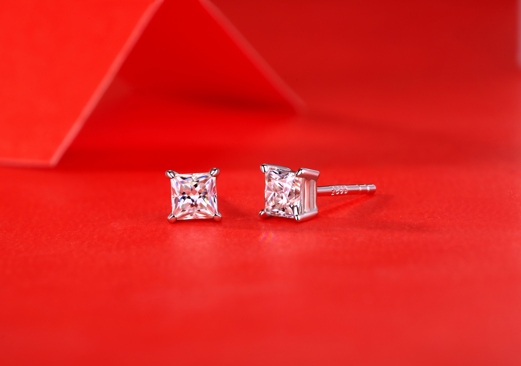 玖钻珠宝 925 银耳饰 小方形耳饰 时尚简约耳钉E11470-5.0高清大图