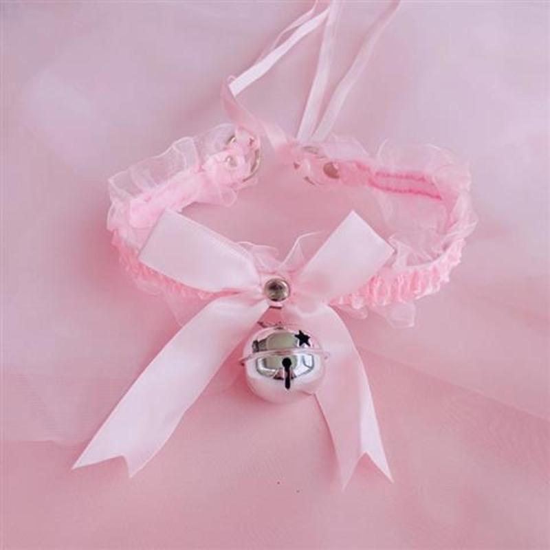 粉色蝴蝶结大铃铛项链日系少女心铃铛可爱蝴蝶结大铃铛系带项链脖环