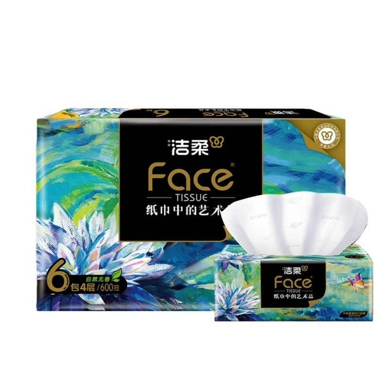 洁柔抽纸 艺术油画Face加厚4层100抽*6包 大规格M码 柔软可湿水面巾纸