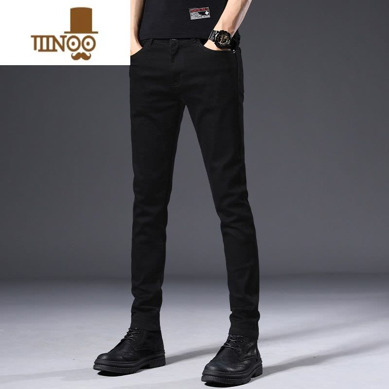 YANXU夏季薄款黑色牛仔裤男士修身小脚男裤2023新款潮牌休闲长裤子图片