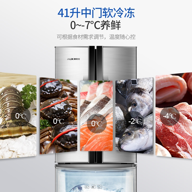 奥克斯(AUX)大容量电冰箱家用双开门对开四三门纤薄法式双开门节能_深空金-299L4全国联保