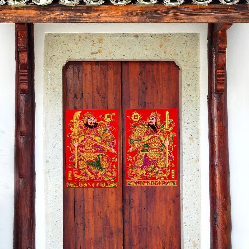 新年防水门神大门门贴春节过年单门防盗门秦琼关张新年财神装饰画高清大图