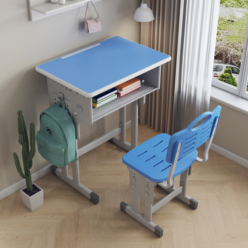 学校同款小学生书桌家用儿童学习桌写字桌椅男孩小孩作业课桌套装 学校同款桌椅+蓝色 校园同款