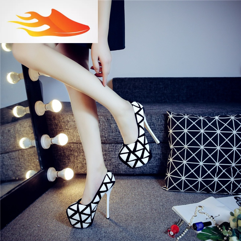 fishbasket欧美春秋冬新款女鞋单鞋防水台细跟圆头浅口超高跟鞋16cm