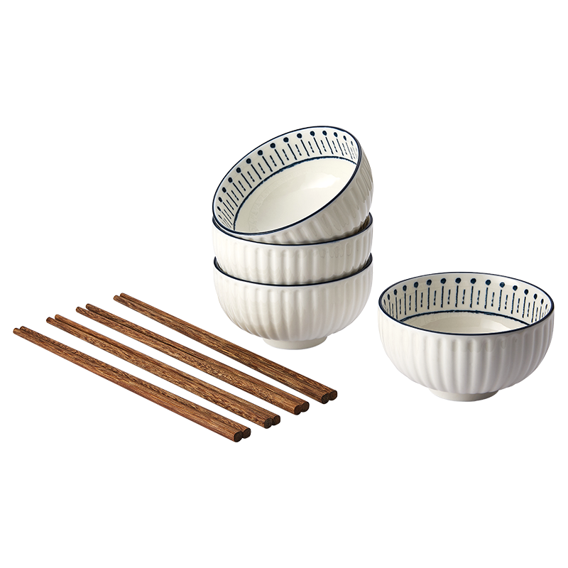 博堡 家用简约北欧陶瓷碗筷套装BDY-TZ675-8A[4碗4筷] 白色