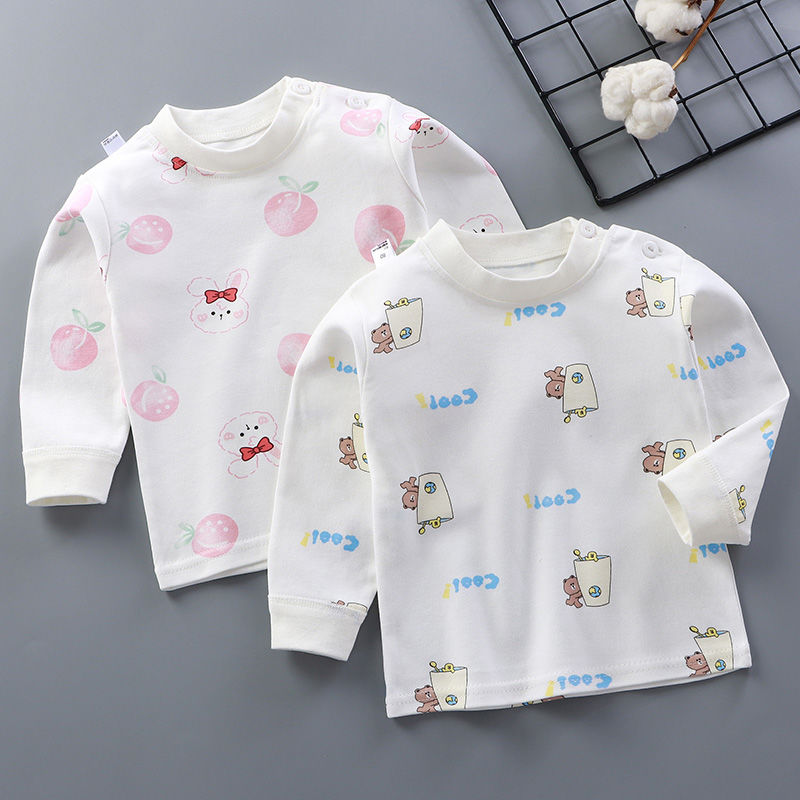 春秋季单秋衣中小童长袖T恤男童女童秋衣肩扣单上衣高清大图