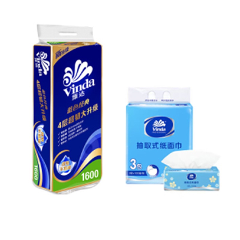 维达卷抽组合 维达有芯卷纸 蓝色经典4层160克*10卷/提+维达超韧抽纸湿水不易破 3层 100抽*3包/提 各一提高清大图