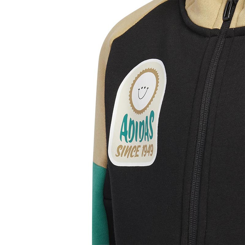 adidas 童装 训练系列 拼色连帽拉链品牌Logo印花图案印花夹克外套 男童 黑色 HM9650