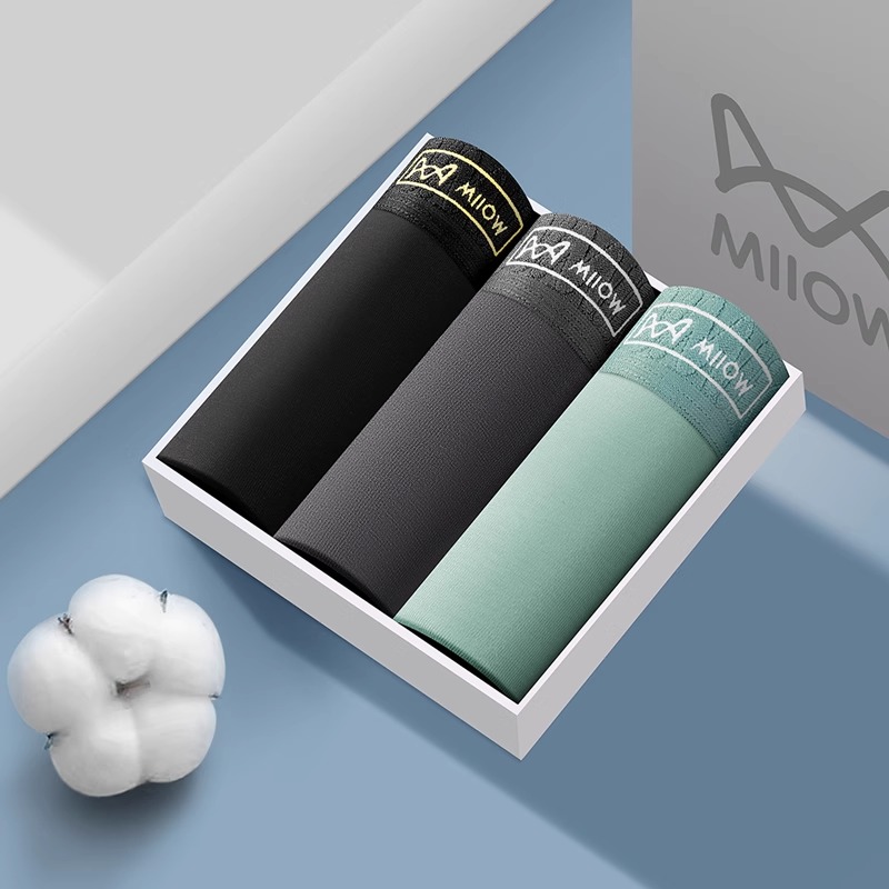 猫人男士内裤男生纯棉抗菌四角裤衩青少年大码透气男款平角短裤 5XL （3条装）黑色、深灰、浅绿