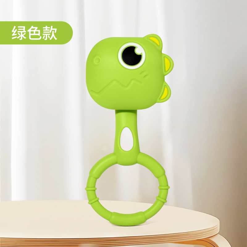 婴儿布艺钓鱼玩具套装蒙氏钓钓乐益智0-1岁宝宝精细动作训练3750 【绿】恐龙手摇铃