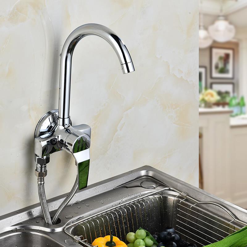 单把全铜水槽龙头双孔冷热明装厨房水龙头可度旋转洗菜盆龙头