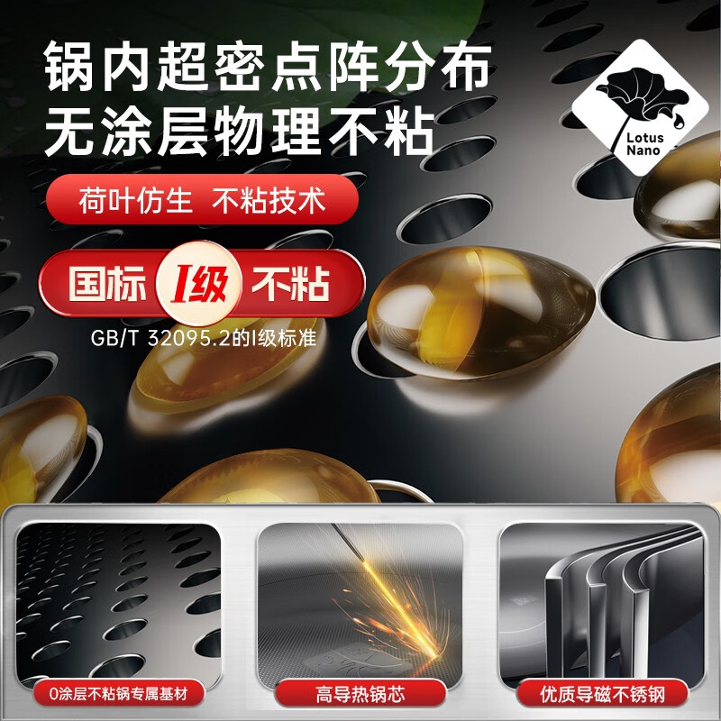 康巴赫炒锅无涂层不粘锅0涂层316L不锈钢少油烟炒菜锅电磁炉燃气用二代0涂层炒锅30cm高清大图