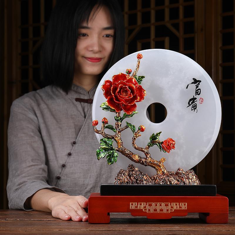 美帮汇阿富汗白玉石平安扣玉石摆件珐琅彩工艺品乔迁新居送礼品高清大图