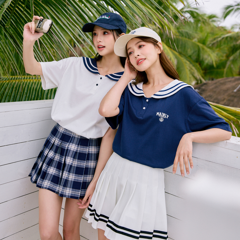 [1.5折价54元]唐狮水手服小众上衣夏季甜美短袖T恤女新款日系领体恤sz