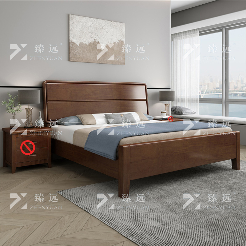 臻远 ZY4022909实木床1.8米床 胡桃色