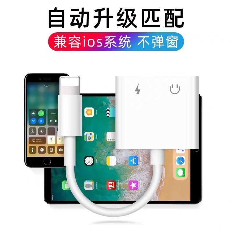 苹果耳机转接头快充转换器二合一充电线7P8/x/xs/xr/pro/max/Plus 一圆一扁[充电+听歌]
