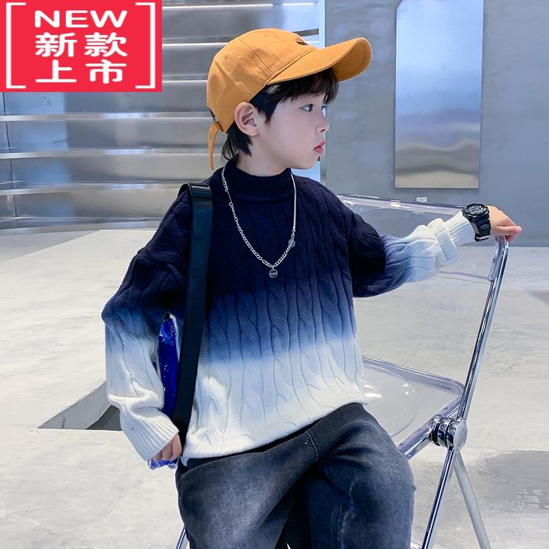 可莉允儿童秋冬装渐变高领毛衣2022新款男童加厚针织衫男孩冬季潮牌线衣图片