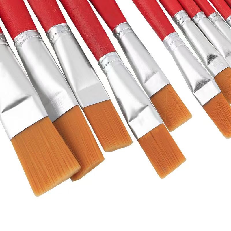 新添林木红杆尼龙毛扁平油画笔 排笔/支4#高清大图