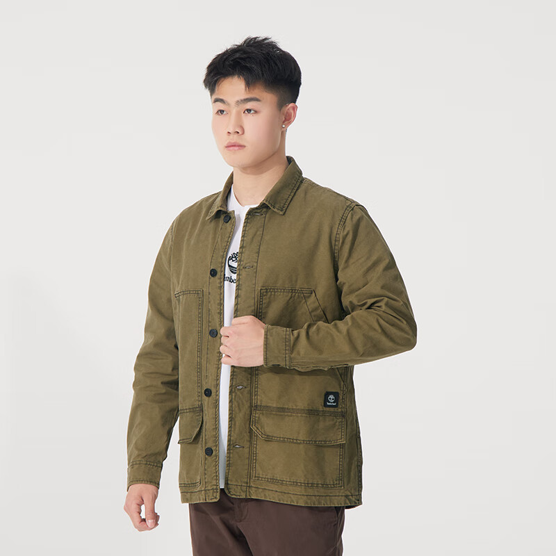 添柏岚(Timberland)男装 春秋户外轻便透气休闲上衣宽松舒适纯棉外套工装夹克 A44SB302 褐色 M