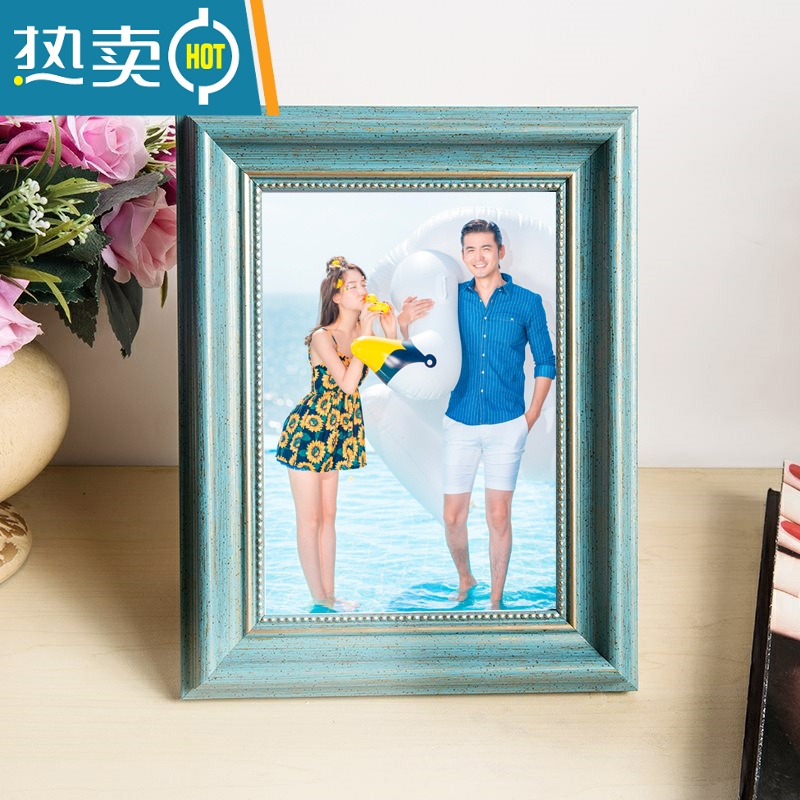 敬平美式相框摆台欧式复古相架挂墙定制画框7 8寸婚纱照全家福洗照片 8057蓝色 16寸(内径30.5*40.6)挂墙高清大图