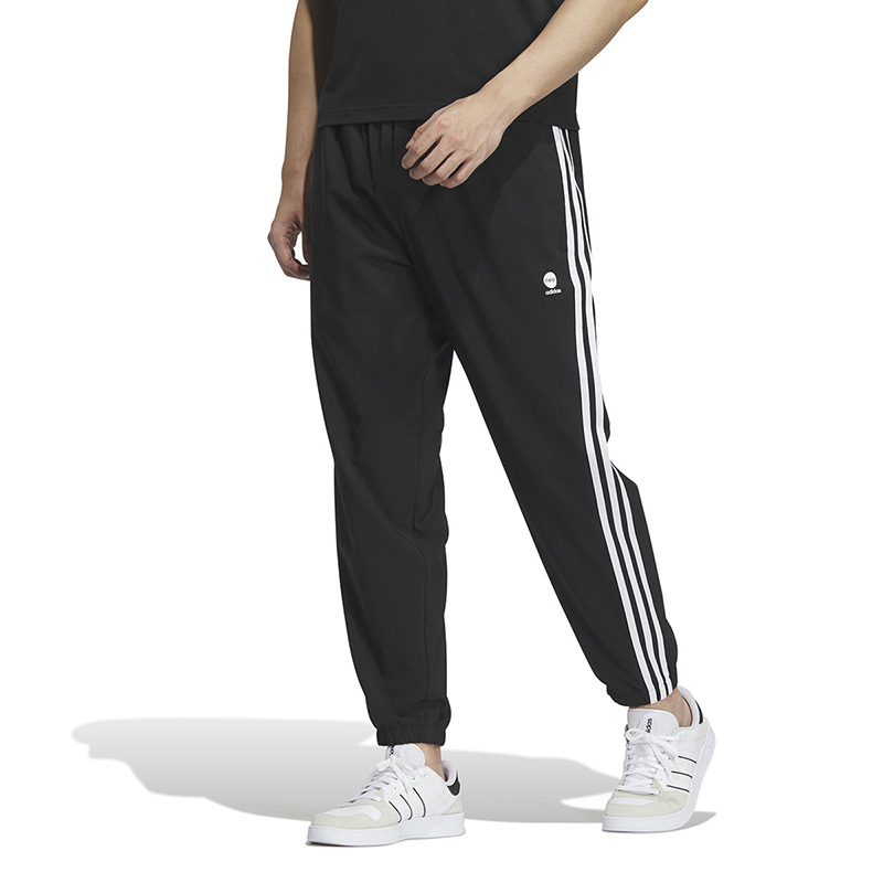 adidas neo Logo标志竖条纹束脚宽松运动裤 男款 黑色 IP8314