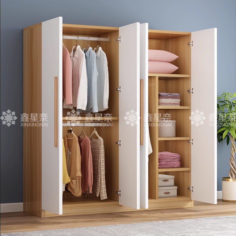 鑫星奈 XXN4022329简约木质衣柜四门衣柜衣服收纳柜 浅胡桃白门