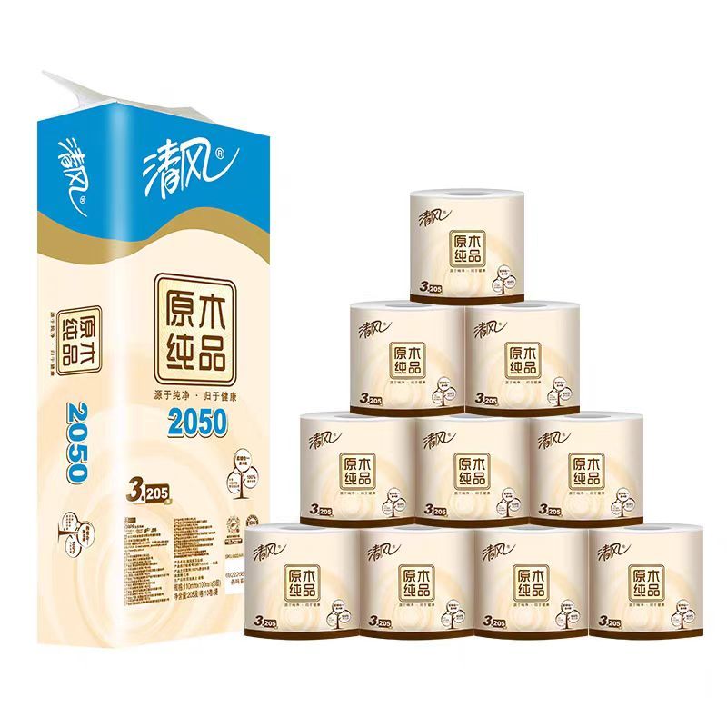 清风 B22AA1C原木纯品3层平纹 205段卷筒 卫生纸 10卷-1提高清大图