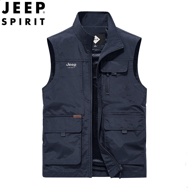 JEEP SPIRIT 春秋季立领新款网眼多口袋马甲工装外套 HL7289