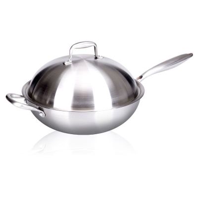 无油烟不粘锅304不锈钢炒锅无油烟炒菜锅无涂层不粘锅电磁炉通用|32CM不锈钢炒锅+侧耳+不锈钢锅盖