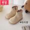 可莉允女童靴子2022秋冬韩版皮靴男童中筒靴加绒宝宝软底侧拉链儿童短靴