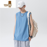 YANXU运动背心男士夏季潮牌ins健身无袖坎肩衣服白色打底衫短袖t短 XL 蓝色
