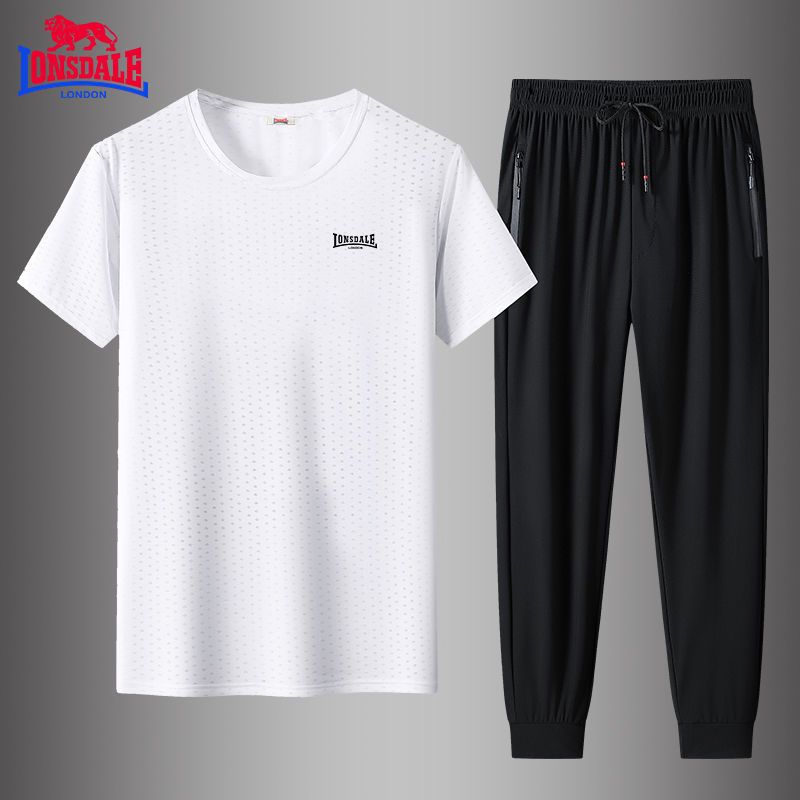 LONSDALE/龙狮戴尔夏季男士冰丝休闲套装短袖长裤两件套男大码