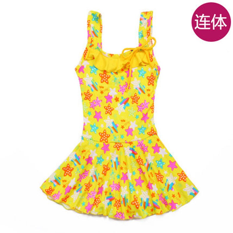 儿童泳衣小女孩连体式可爱连衣裙式女宝宝小中大童清新可爱泳装女童游泳衣夏季婴童泳装