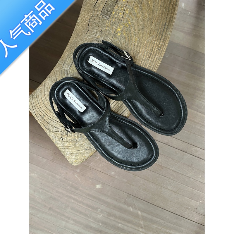 SUNTEK2023夏季新款韩版夹趾搭扣休闲凉鞋外穿温柔简约舒适平底罗马女鞋