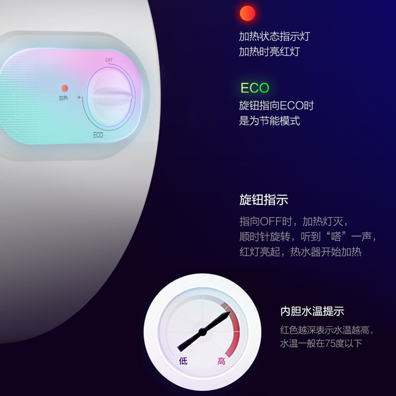 WAHIN华凌 60升家用 电热水器F60-20WA1 电热水器 极地白 机械 2000W速热 加长防电墙
