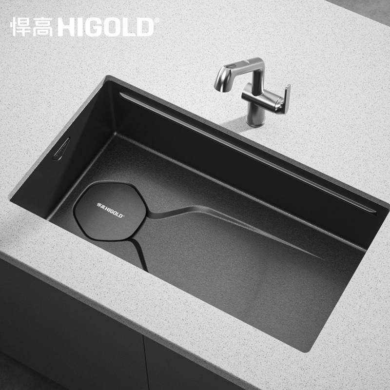 悍高厨房水槽LS1.0 pro系列952498T哑黑石纹板.304材质.750*430*223mm