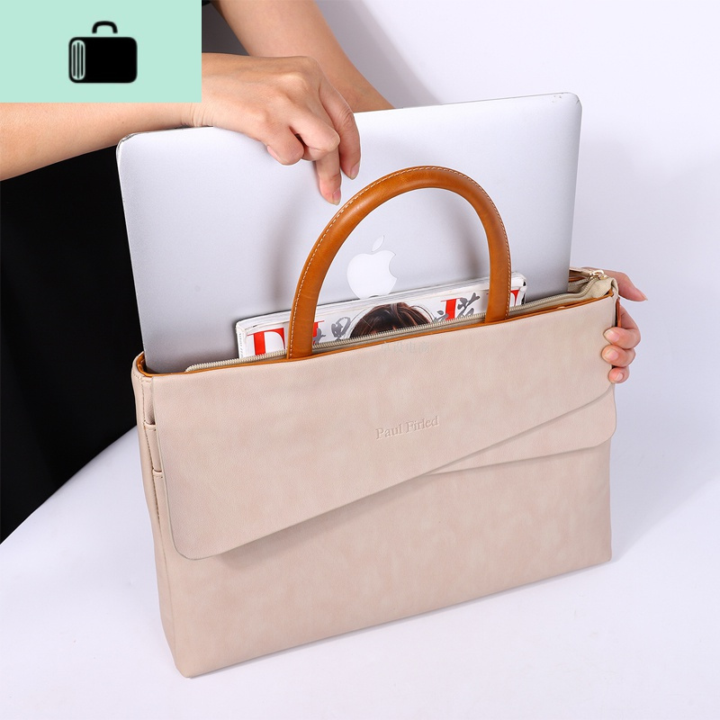 公文包女手提职业女士时尚气质牛皮大容量斜挎办公商务电脑包14寸new