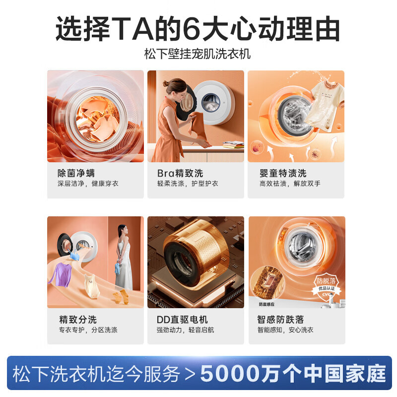 松下壁挂洗衣机 小型迷你滚筒洗衣机全自动儿童婴儿 家用内衣洗衣机 母婴洗 宠肌洗XQG30-A500W