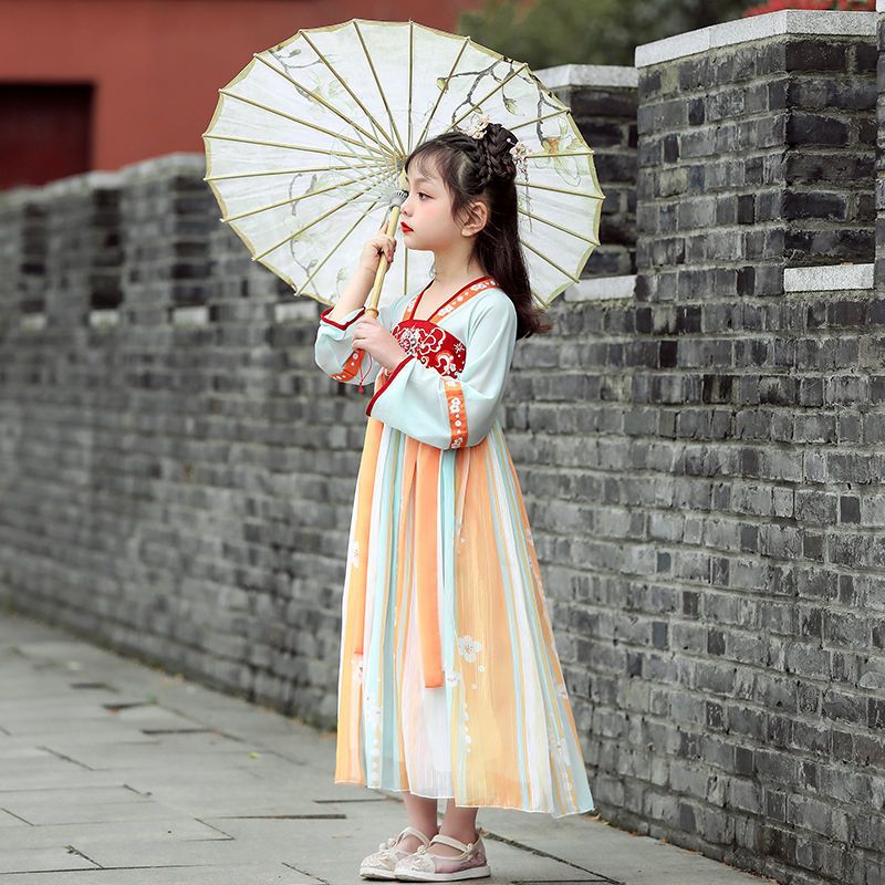 儿童汉服女童古装超仙仙气古风小女孩连衣裙学生新款公主裙子夏装 花月瑶七分袖 110