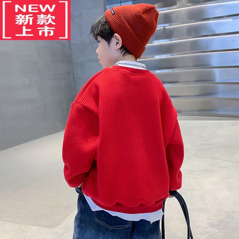 可莉允儿童冬装男童本命年洋气2023新款男孩冬季加绒毛衣红色兔年毛衣潮图片