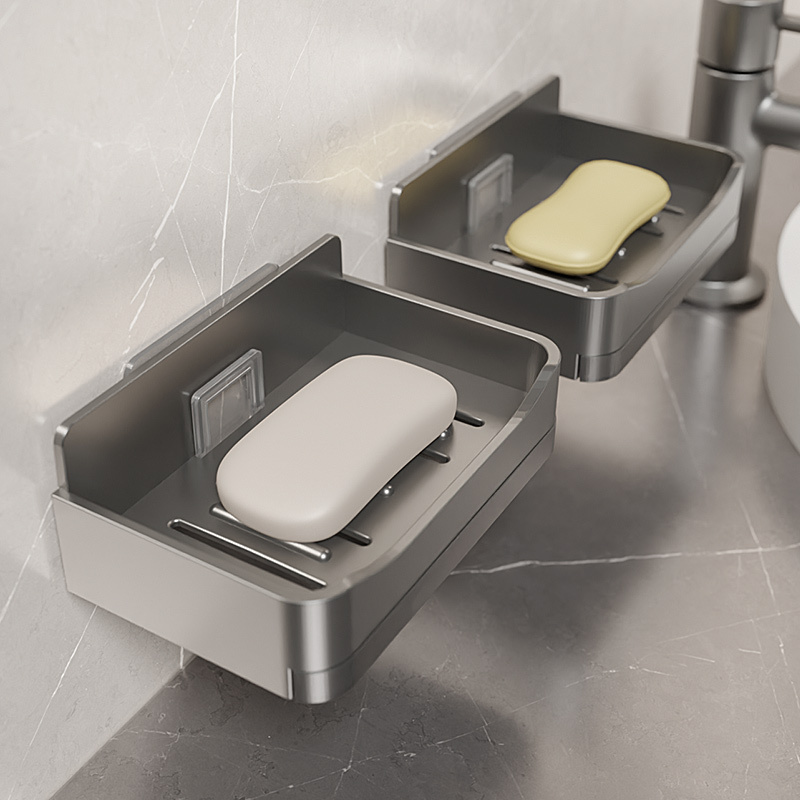 [补贴10%]家用高档沥水肥皂架香皂盒浴室卫生间壁挂式双层皂盒免打孔置物架 [优雅黑]1个装-送2个挂钩高清大图