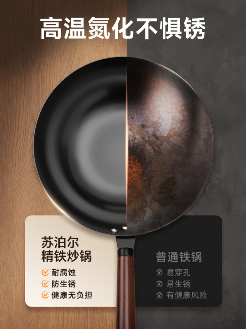 苏泊尔 精铁炒锅健康无涂层铁锅32cm明火燃气炒菜锅 铁锅 VC32BH01高清大图