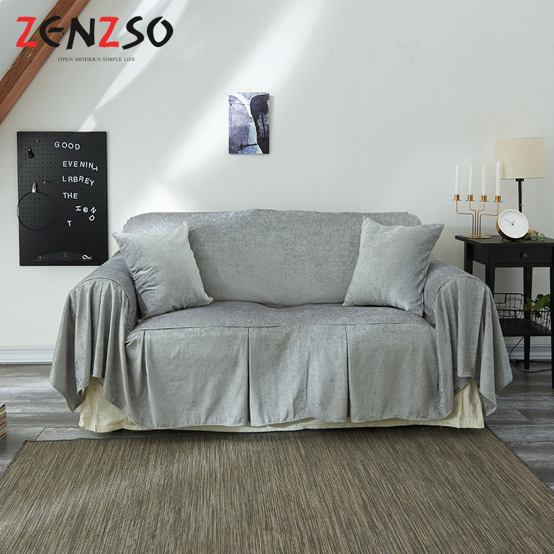 家柏饰(CORATED)沙发巾全盖套罩垫秋冬季北欧式雪尼尔布艺客厅三人组合田园防滑套 雪尼尔米黄 180*280cm高清大图