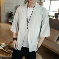 汉服风衣男士夏季薄款复古中国风开衫宽松上衣休闲古装和服外套潮 纯色道袍 白色 M